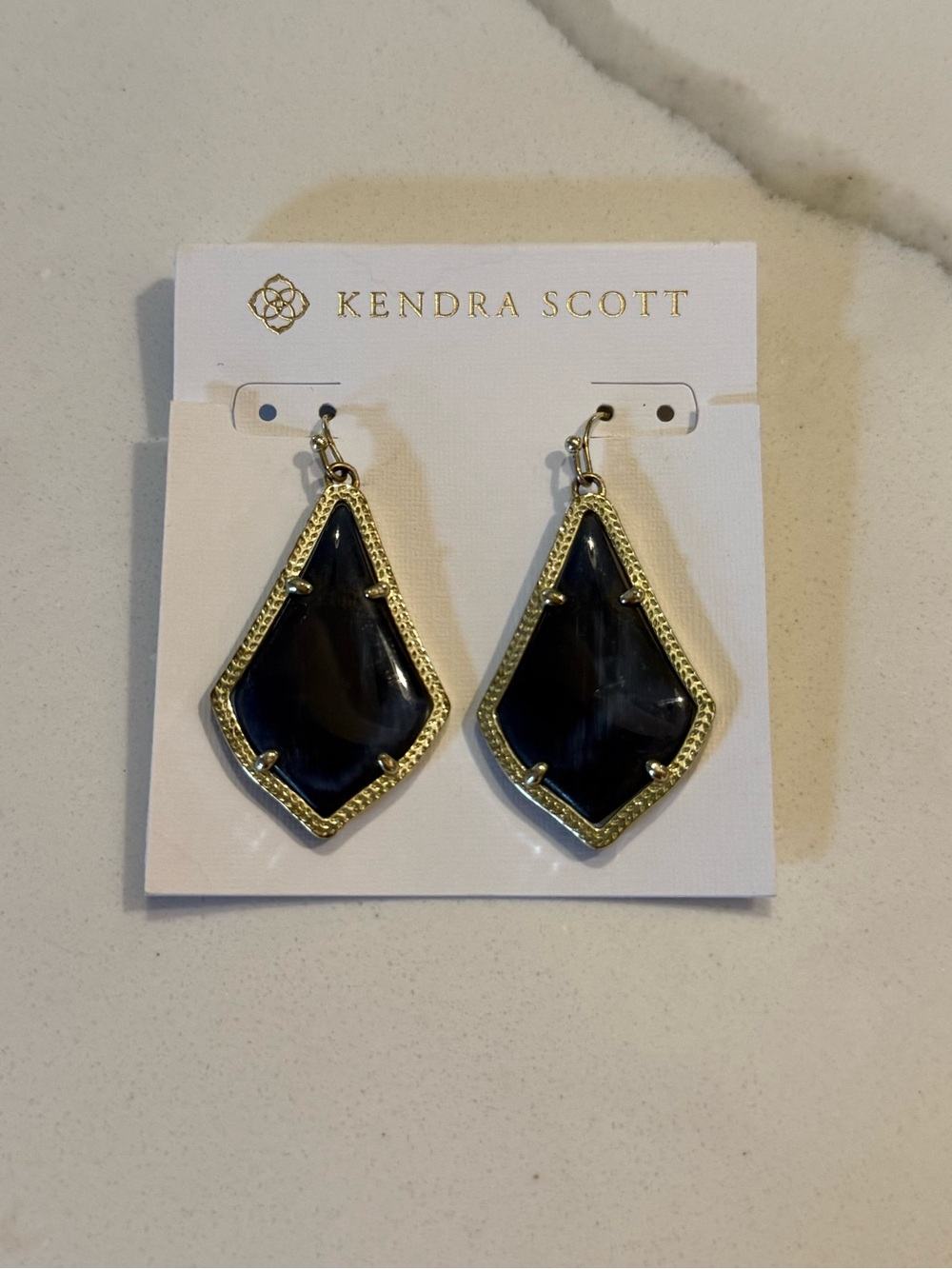 Kendra Scott Navy and Gold Kite-Shaped Drop Earrings